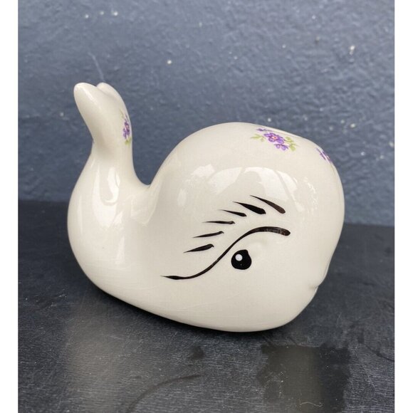 Anthropomorphic Porcelain Ceramic Whale Figurine Hand Painted Victorian Floral - Picture 4 of 9